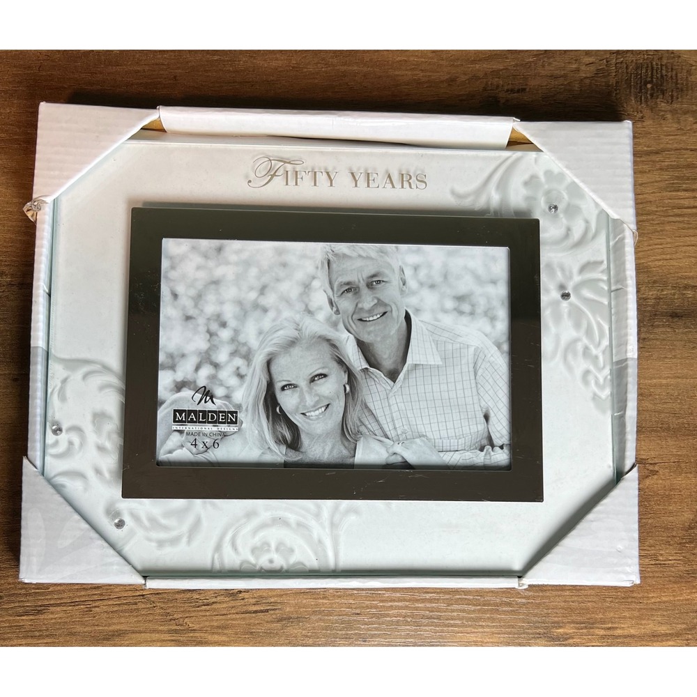 Malden 50th Anniversary Glass Picture Frame 4x6 Fifty Years Rhinestone Frosted